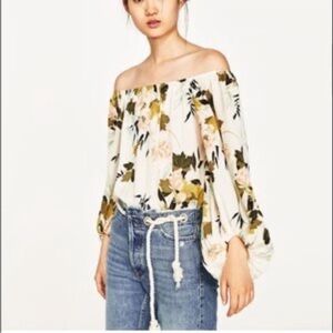 Zara Balloon Sleeve Prairie Floral Off Shoulder Bodysuit